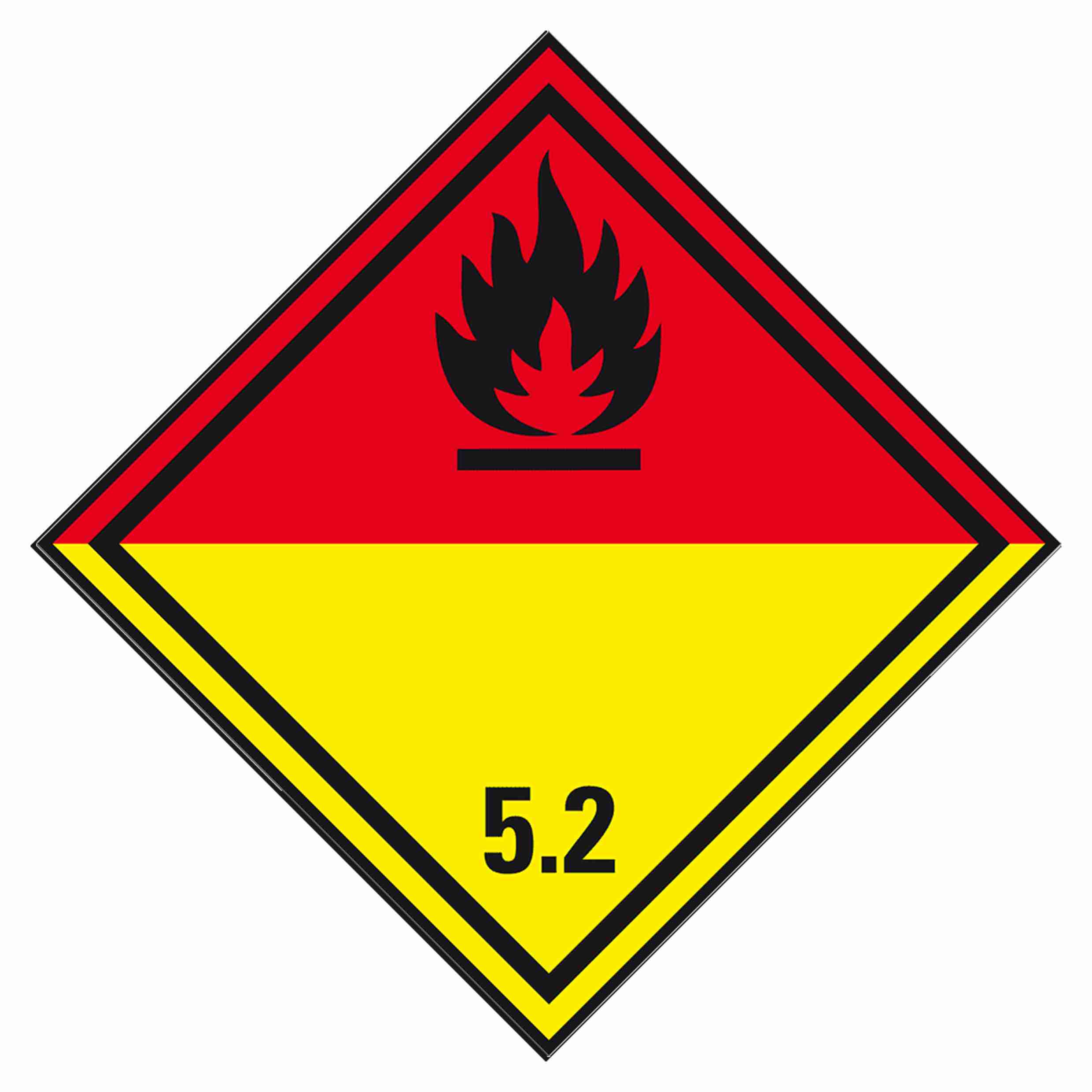 Hinweisaufkleber Gefahrgut Organische Peroxide (Kl. 5.2) – 100 × 100 mm – Papier – 1 Stk., ab 3'000 Stk.