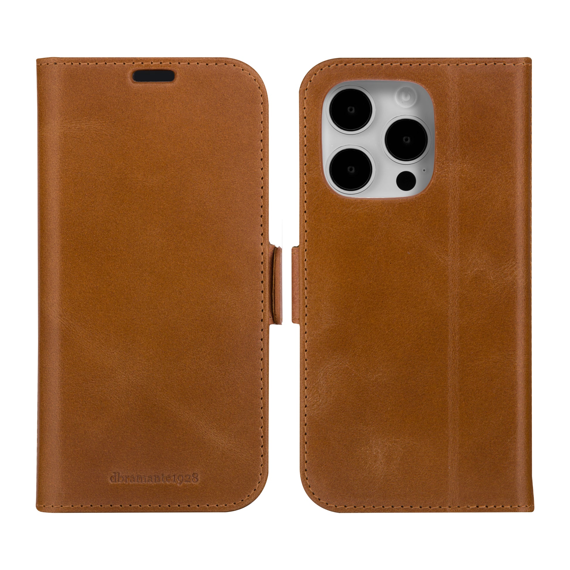 dbramante1928 Copenhagen Wallethülle – für Apple iPhone 15 Pro, mit Ständer, 3 Kartenfächer, Leder, Braun