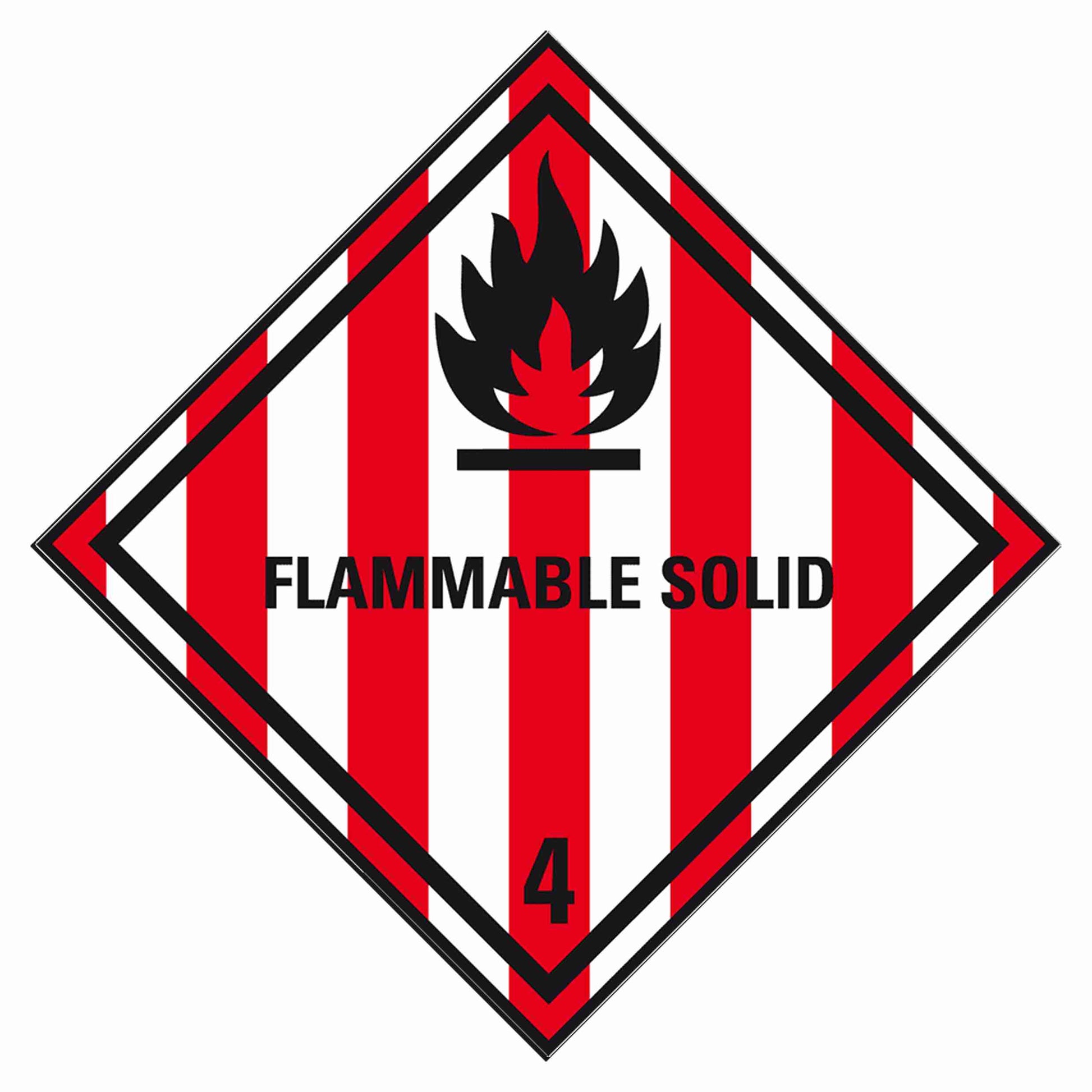 Hinweisaufkleber Entzündbare Feststoffe Klasse 4.1 – 100 × 100 mm – Papier – 1 Palette (50'000 Stk.)