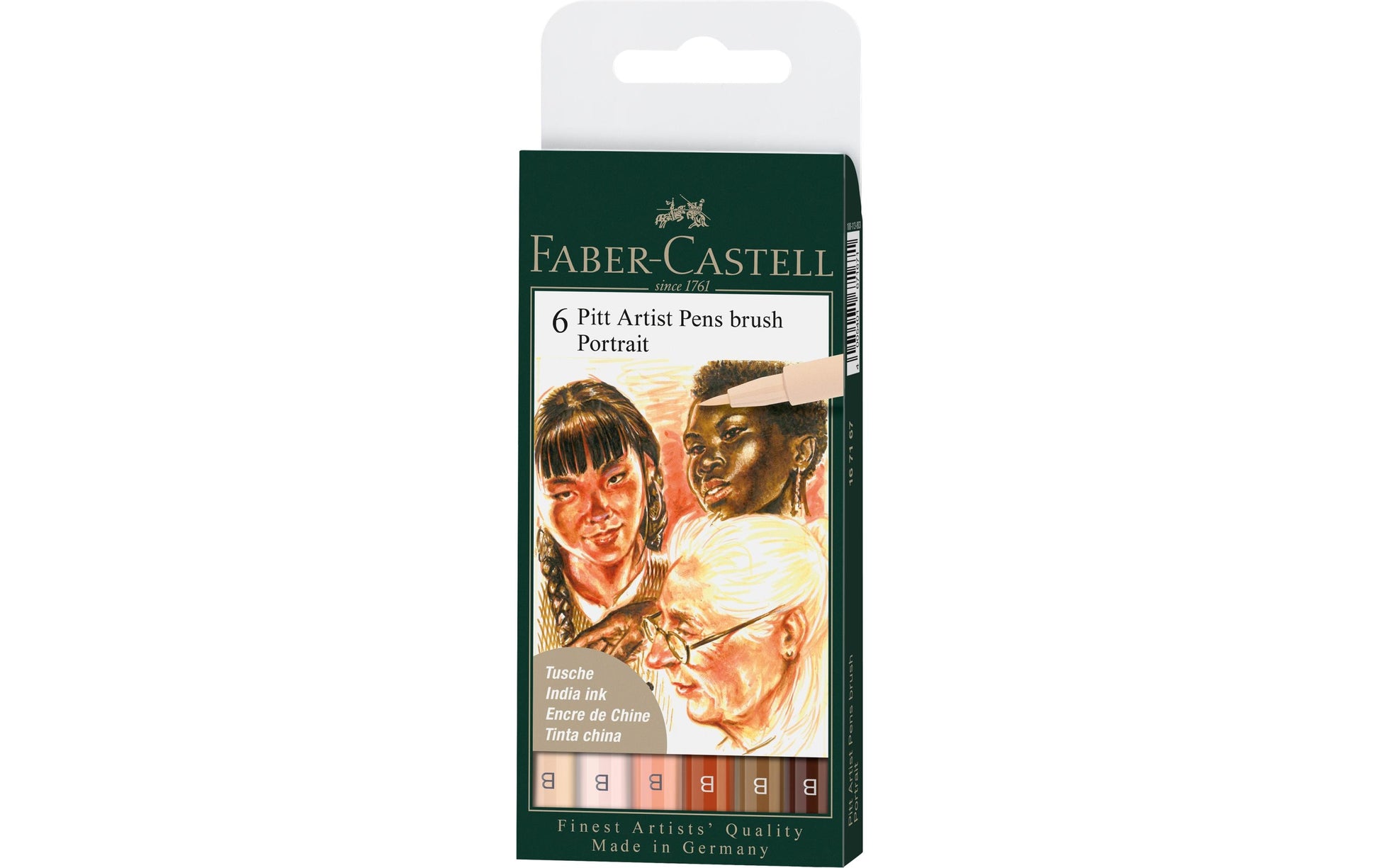 Faber-Castell PITT artist pen Pinselstift – Pinselspitze, 1–5 mm, pigmentiert, wasserfest, 6 Farben