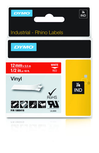 DYMO Schriftband E2 SC 12 mm C3 7 5,5 m, rot, weiss
