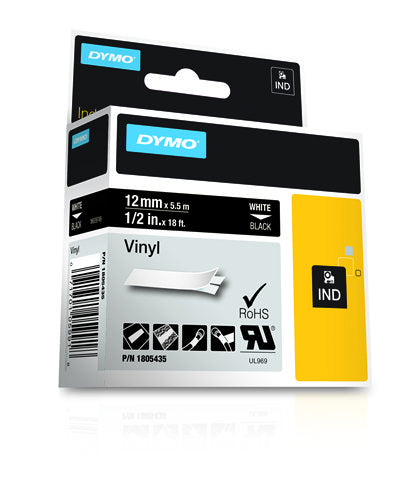 DYMO Schriftband – 12 mm × 5,5 m, schwarz, weiss