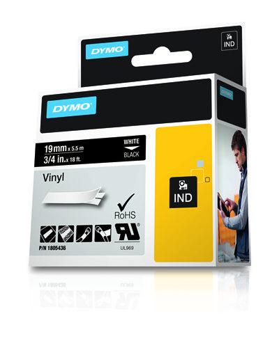 DYMO Schriftband – 19 mm × 5,5 m, schwarz, weiss
