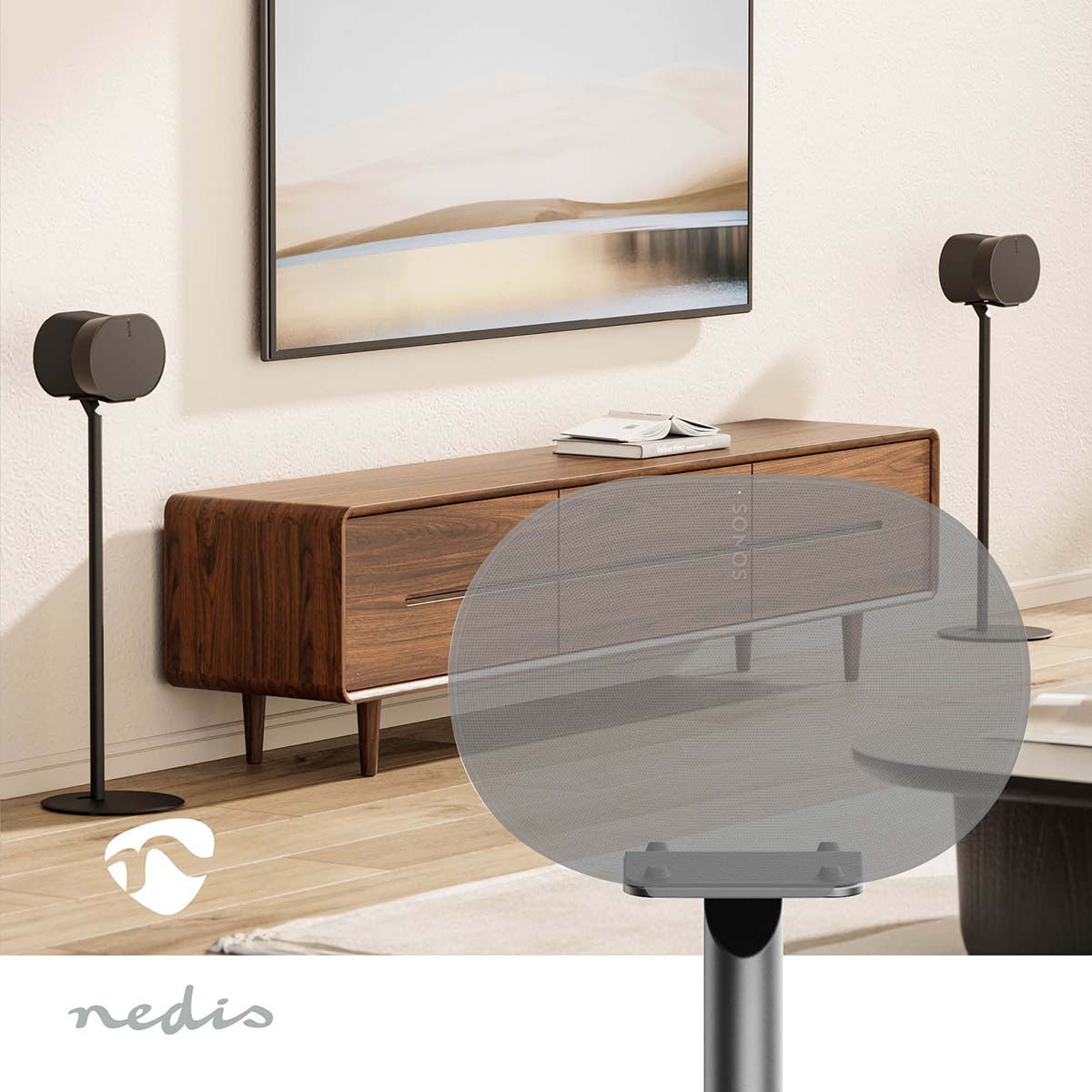 Nedis SPMT5950BK – Lautsprecher-Ständer – für Sonos Era 300 – Höhe 71,5 cm, 5 kg, Kabelmanagement – Schwarz