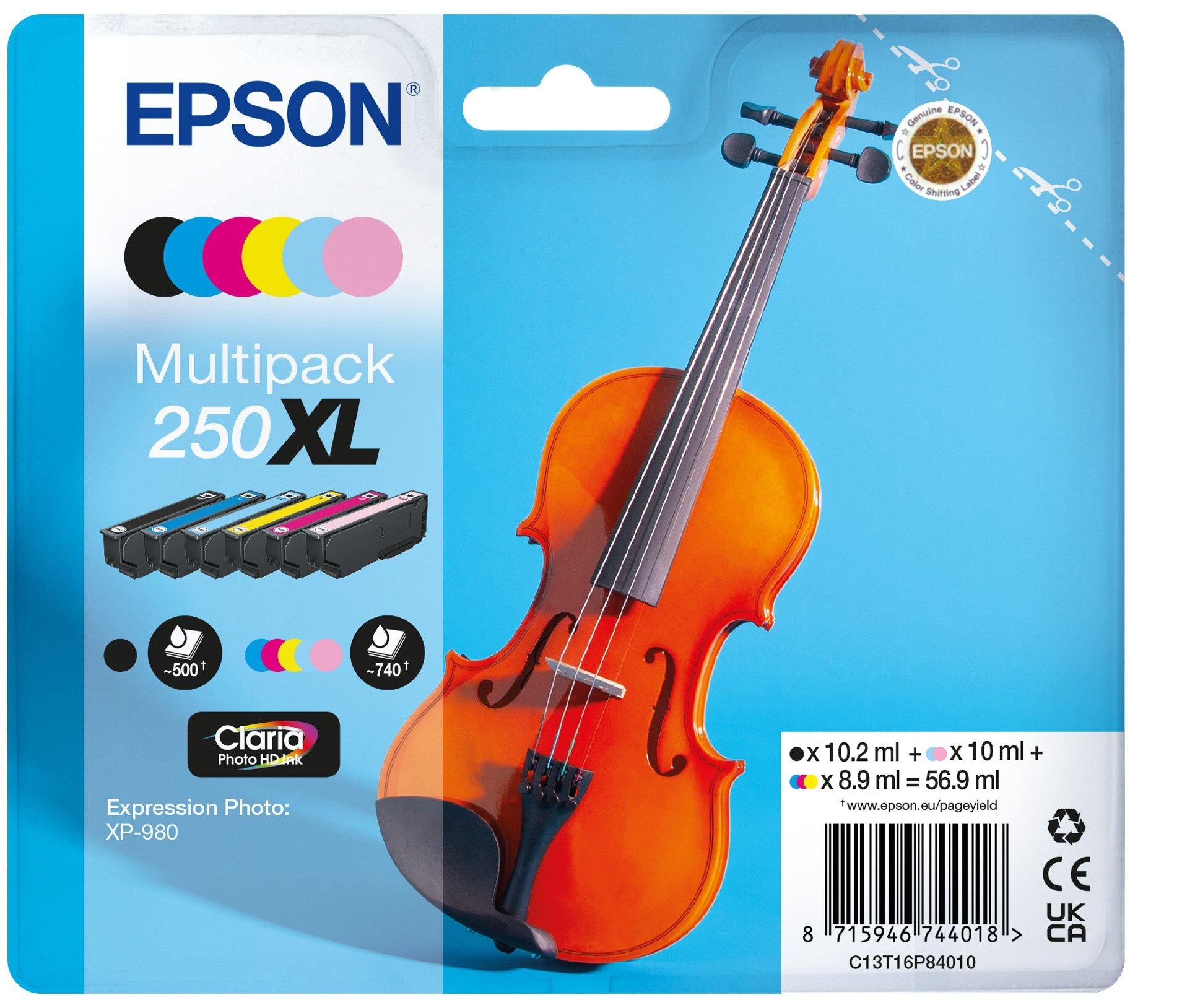 Epson 250XL Tintenpatronen-Multipack, 6er-Set (Original) – für Epson Expression Photo XP-980