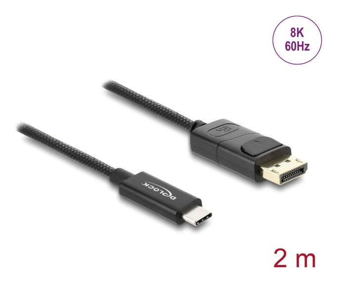 DeLOCK USB-C auf DisplayPort Kabel DP 1.2 4K 60 Hz – 2 m – geflochten – für MacBook, Chromebook