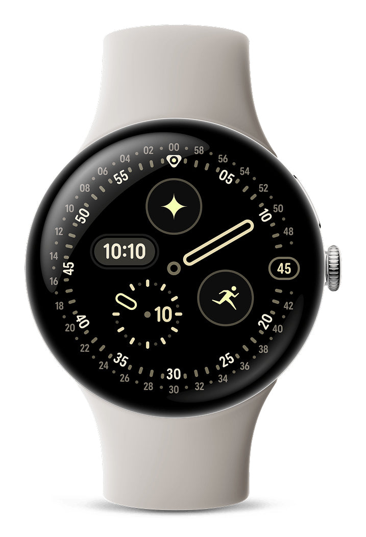 Google Pixel Watch 4 45 mm GPS – Aluminium Silber, Sportarmband, Beige, S/L, 50 m, für Android