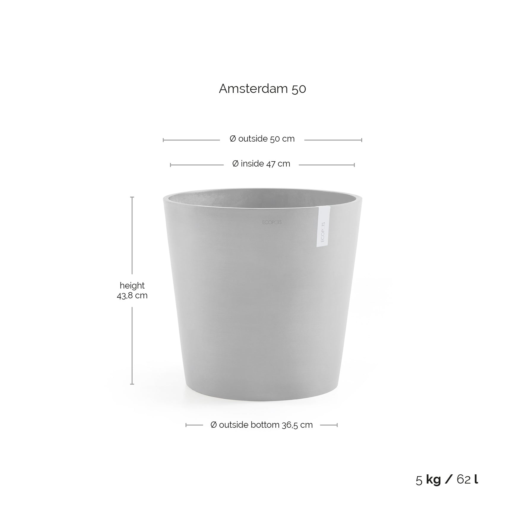 Ecopots Amsterdam Pflanzgefäss – Ø 50 × 43,8 cm – Kunststoff, dunkelgrau