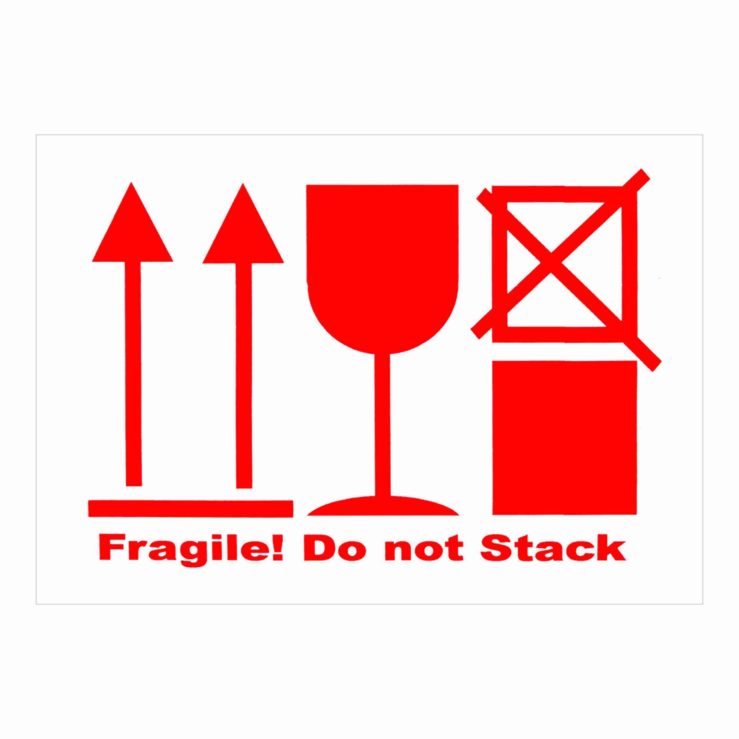 Gefahrgutaufkleber Fragile / Do not Stack – rechteckig 100 × 150 mm, Rolle – 1 Stk., ab 3'000 Stk.
