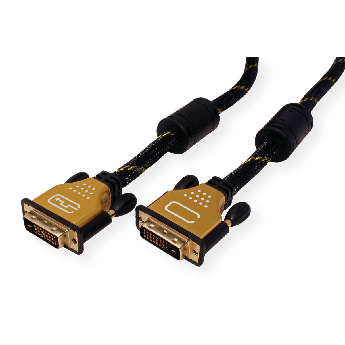 ROLINE DVI-D Dual-Link Kabel 4K 30 Hz – 5 m – Geflochten, Verriegelbar – Schwarz/Gold