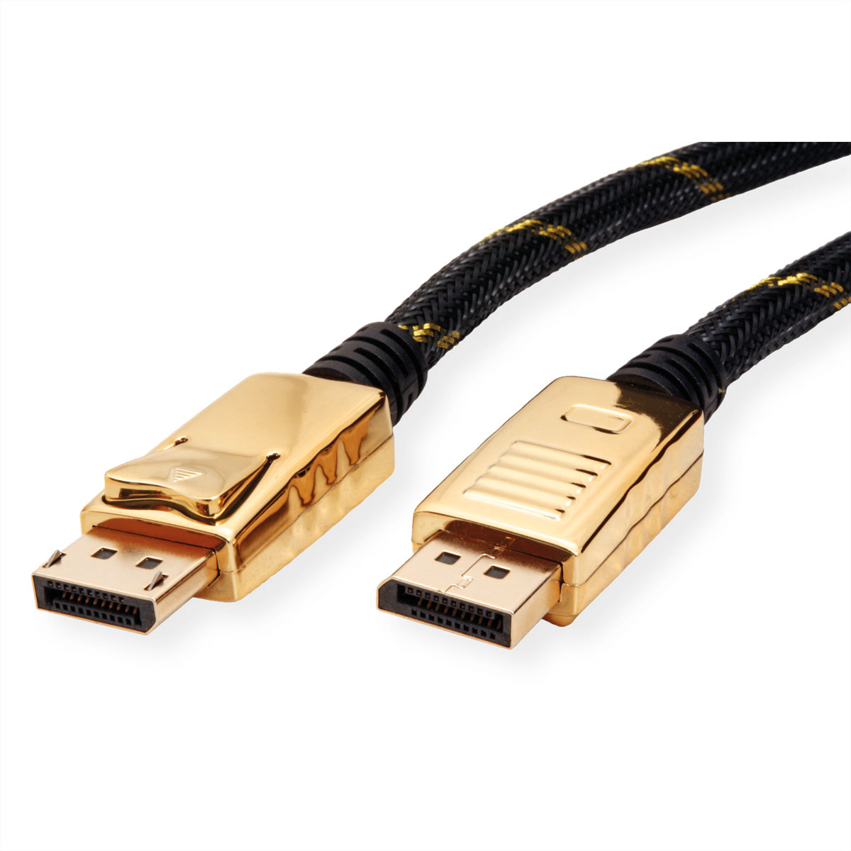 ROLINE DisplayPort Kabel DP 1.2 4K 60 Hz – 7,5 m – geflochten – Schwarz/Gold