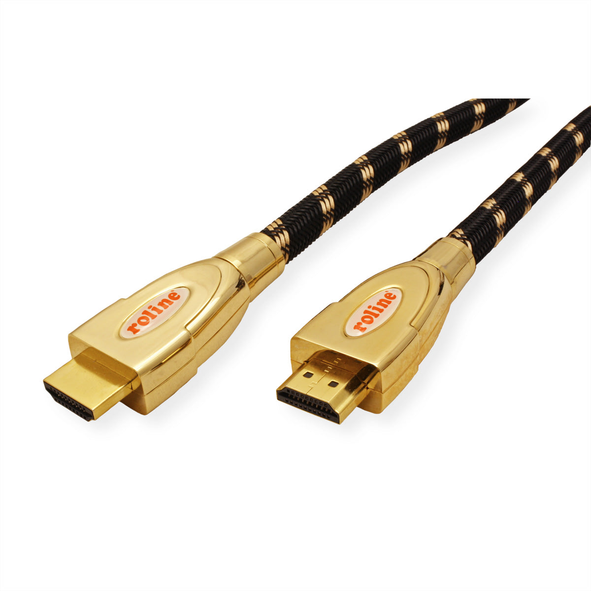 ROLINE HDMI Kabel HDMI 2.0 4K 60 Hz – 3 m – Ethernet, geflochten – Schwarz/Gold