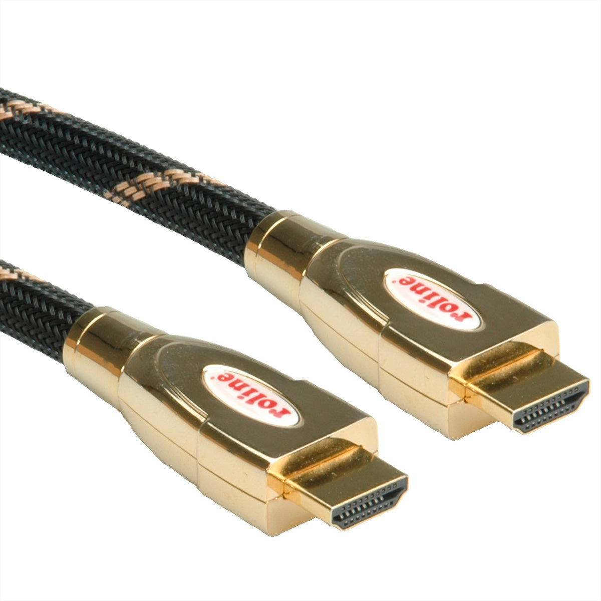 ROLINE HDMI Kabel HDMI 2.0 4K 60 Hz – 3 m – Ethernet, geflochten – Schwarz/Gold