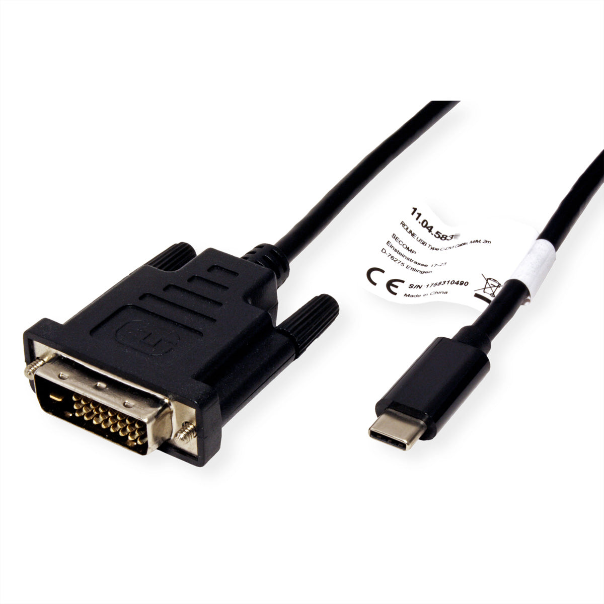 ROLINE USB-C auf DVI Adapter – 4K 60 Hz – 1 m – verriegelbar – für Geräte mit USB-C (DisplayPort Alt Mode)