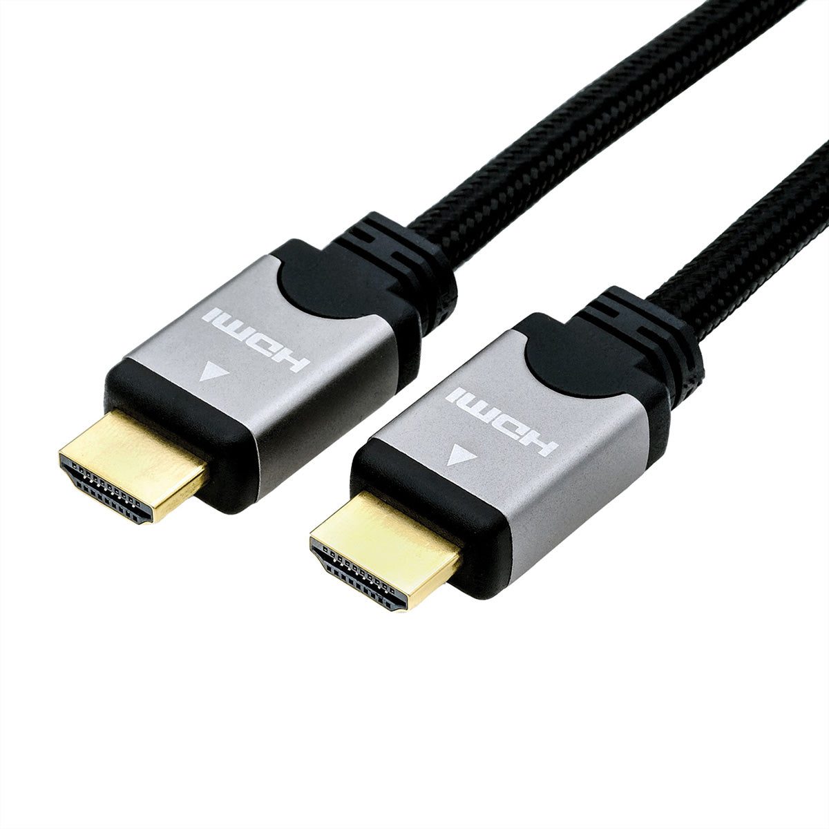 ROLINE HDMI Kabel High Speed 1080p 60 Hz – 10 m – Ethernet, geflochten – Schwarz/Silber