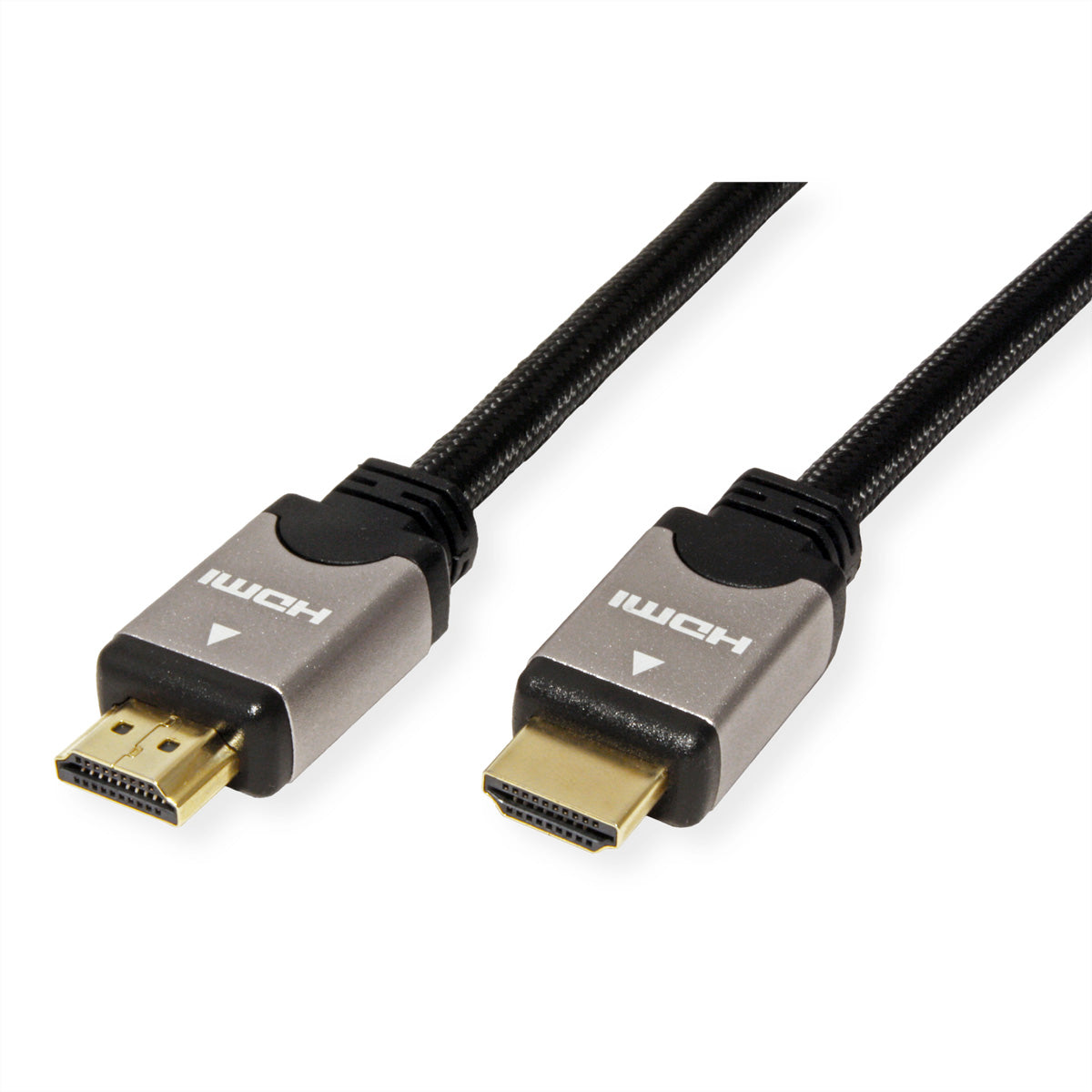ROLINE HDMI Kabel High Speed 1080p 60 Hz – 10 m – Ethernet, geflochten – Schwarz/Silber