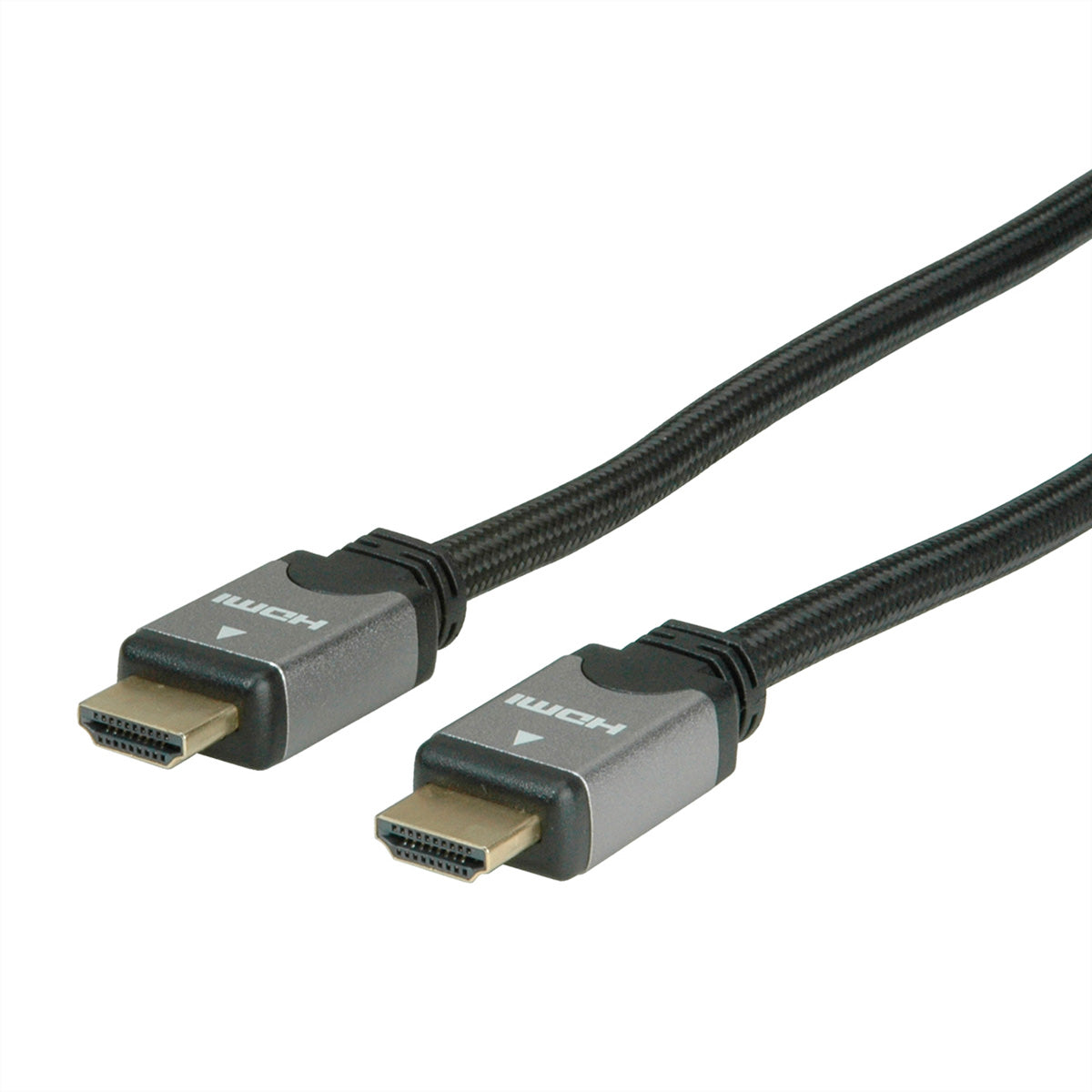 ROLINE HDMI Kabel High Speed 1080p 60 Hz – 10 m – Ethernet, geflochten – Schwarz/Silber