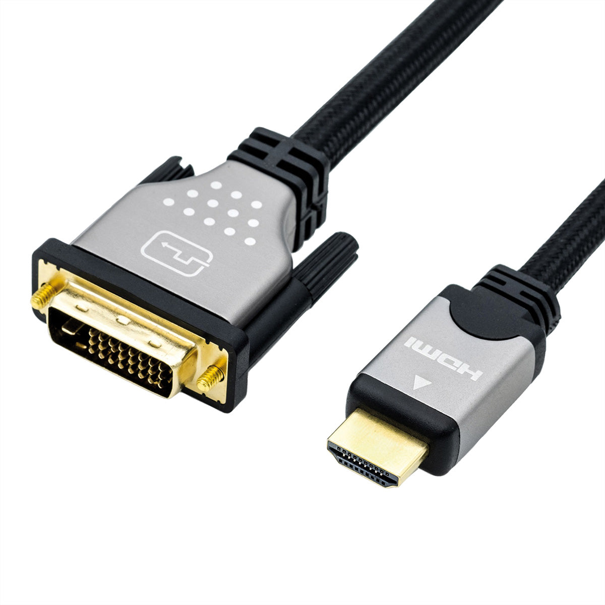 ROLINE DVI-D auf HDMI Kabel 4K 30 Hz – 5 m – geflochten – Schwarz/Silber – für Monitor, TV, Beamer