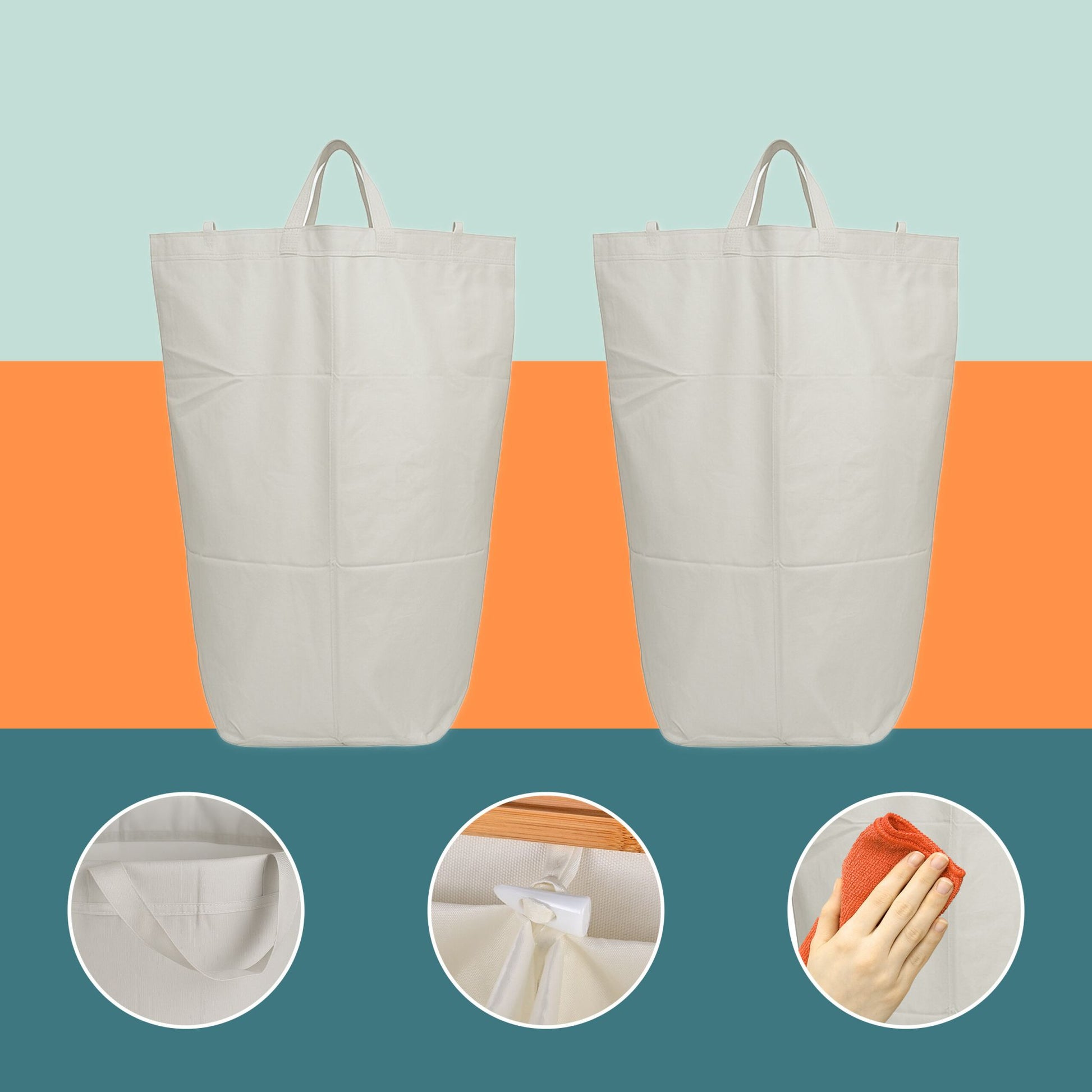 Relaxdays Recyclingbox – 170 l – Textil (Polyester), rechteckig – Beige – 2-fach, mit Innenkübel