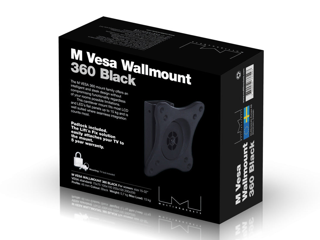 Multibrackets 3497 – Wandhalterung, drehbar, für 15″, VESA 100×100, bis 15 kg, schwarz