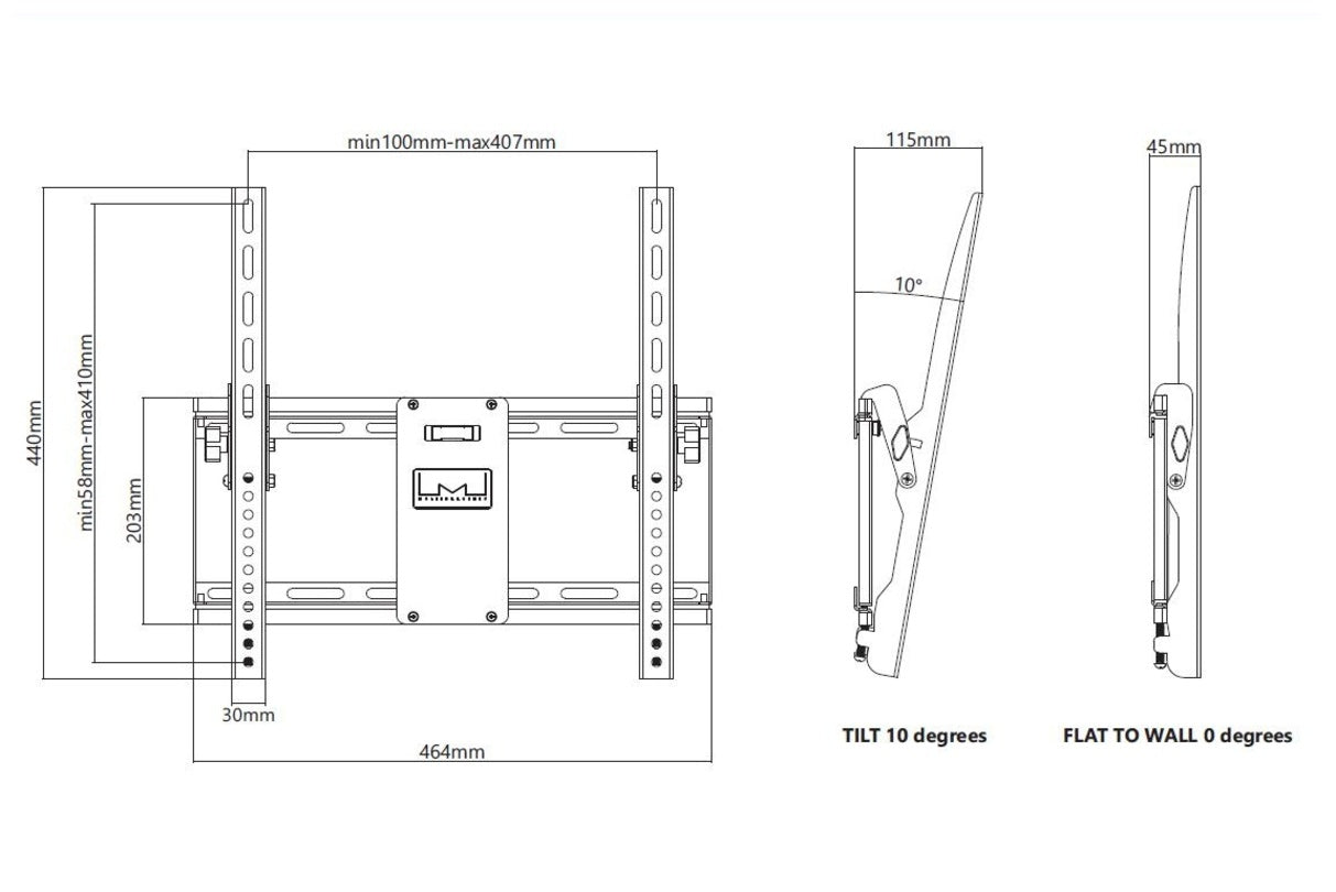 Multibrackets Tilt Wallmount M – Wandhalterung, neigbar, für 34", VESA 200×200, bis 75 kg, schwarz