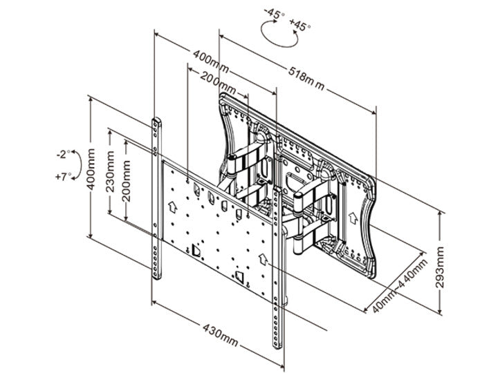 Multibrackets Plus HD – Wandhalterung, schwenkbar, für 50", VESA 300×300, bis 65 kg, schwarz