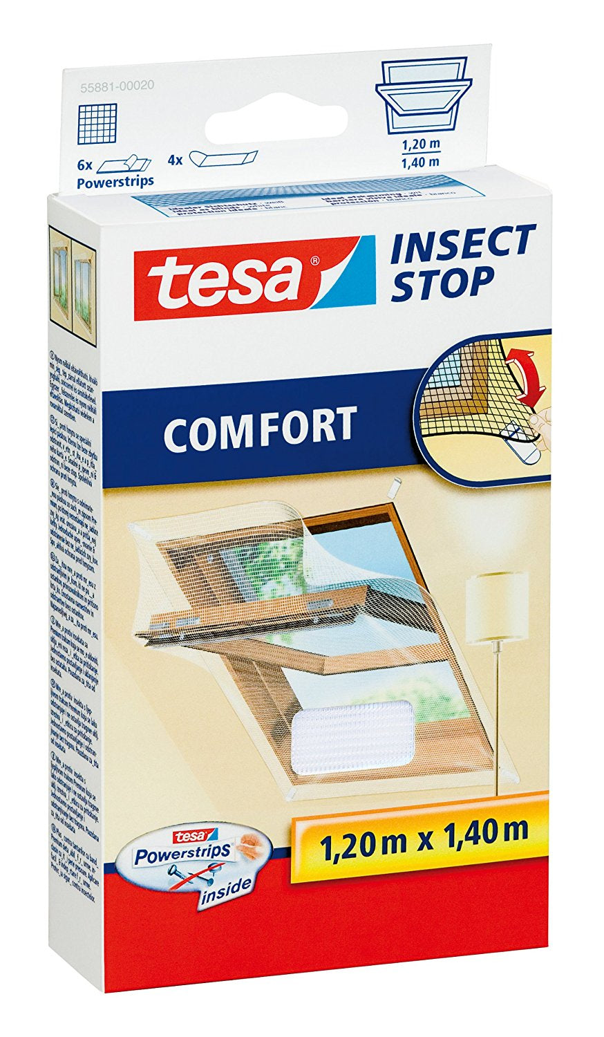 TESA Insect Stop Comfort Fenster-Fliegengitter – 120 × 140 cm – weiss – für Fenster