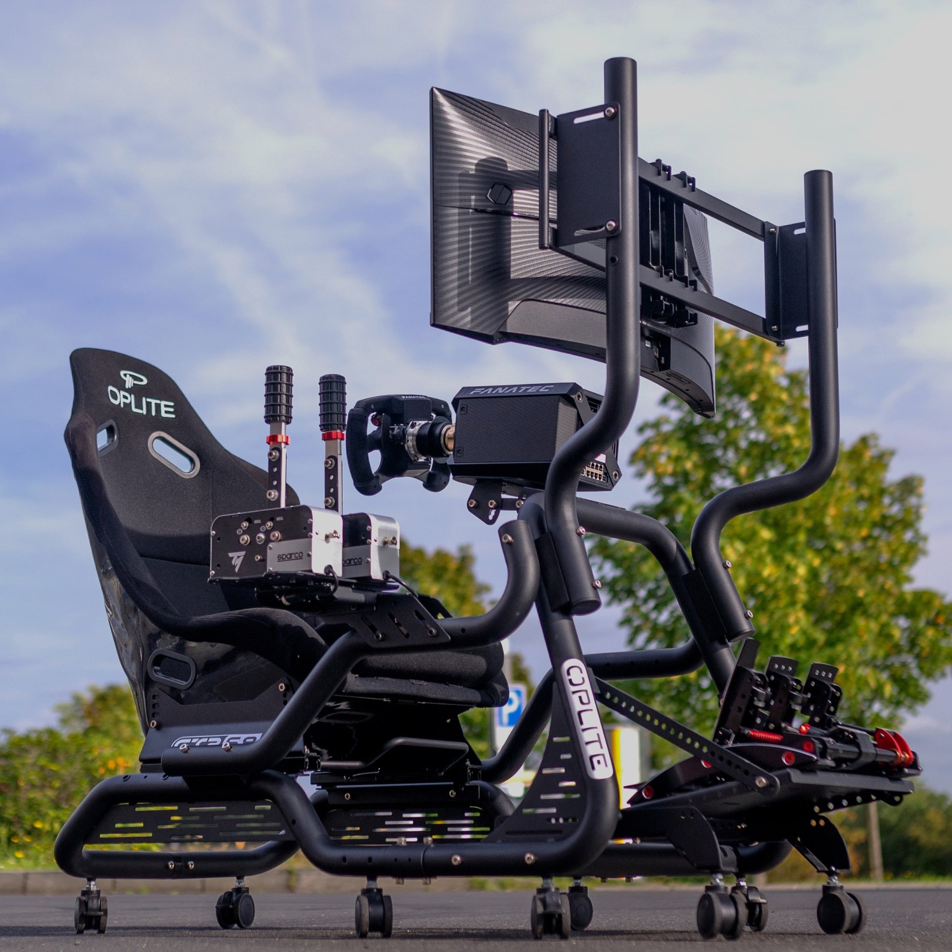 Oplite S8 Infinity – Rennsport-Cockpit, Karbonstahl/Fiberglas, 150 kg, für Fanatec, Thrustmaster, Logitech