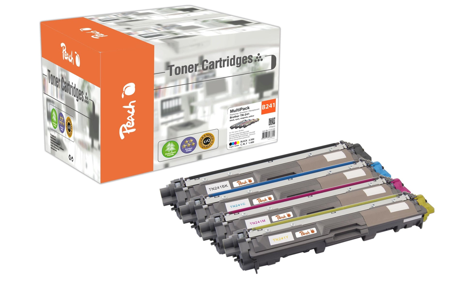 Peach Toner-Multipack TN-241 – BK/C/M/Y, 2500 Seiten – für Brother DCP-9015/DCP-9020/HL-3140 u. a.