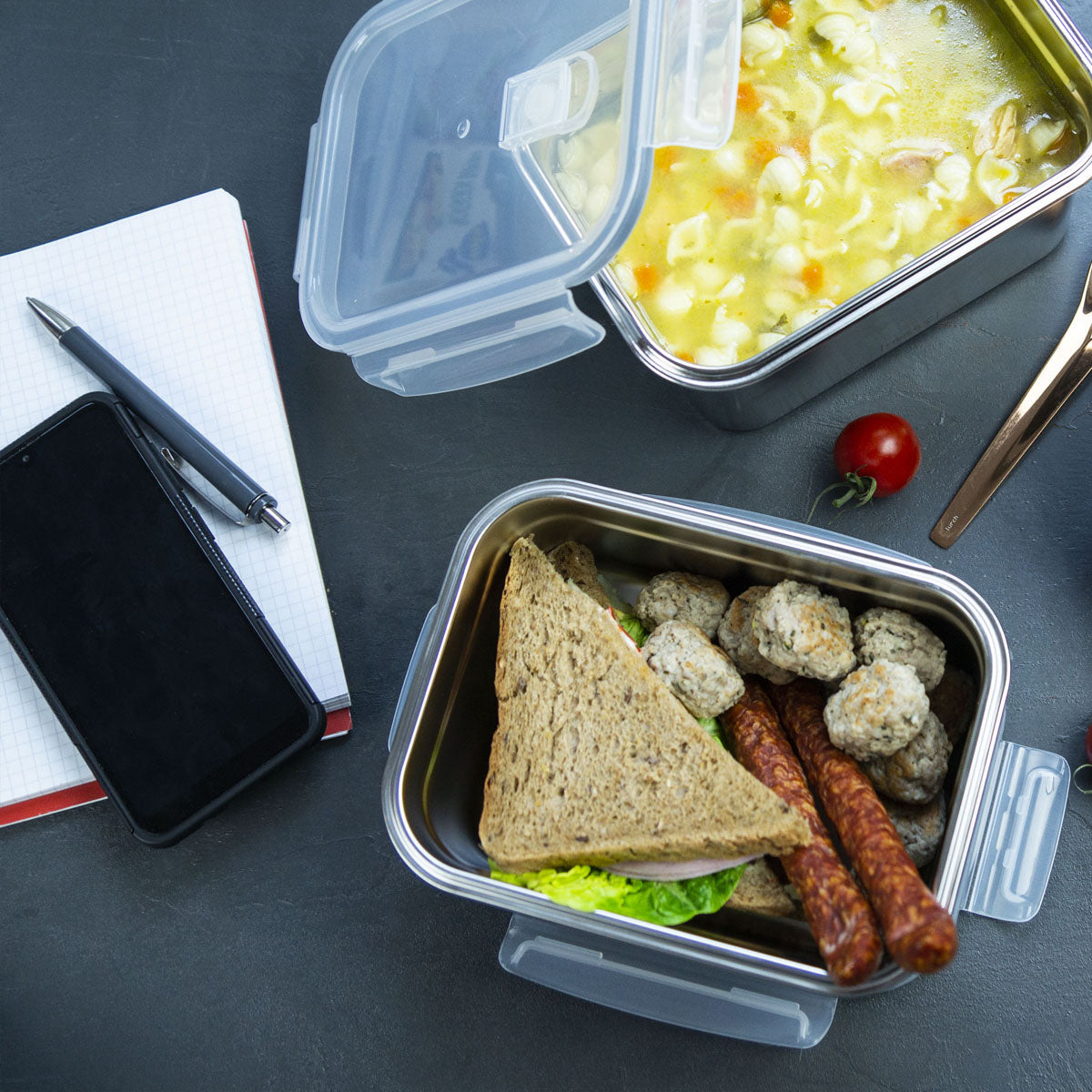 Lurch Lunchbox 800 ml, 17 × 6,5 × 12 cm, Edelstahl/Kunststoff, silber