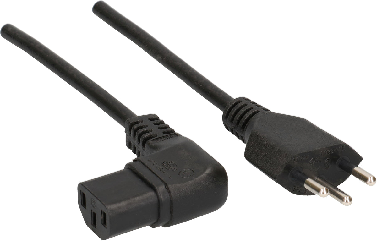 Max hauri wire Max Hauri Netzkabel – T12–IEC C13, 2 m, 230 V/10 A, 3×0,75 mm², schwarz, gewinkelt