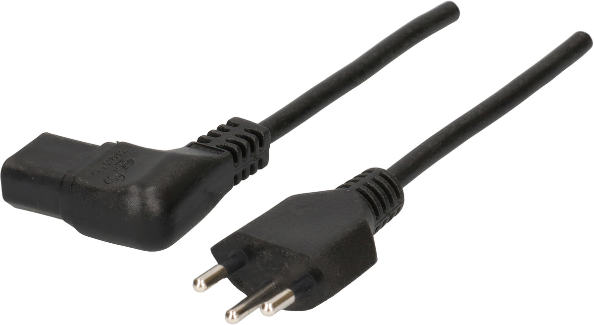Max hauri wire Max Hauri Netzkabel – T12–IEC C13, 2 m, 230 V/10 A, 3×0,75 mm², schwarz, gewinkelt