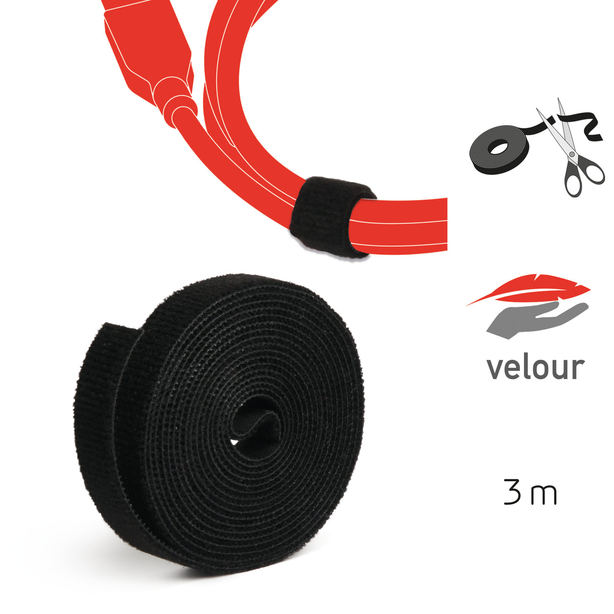 Label-the-cable Klettband, 16 mm × 3 m, doppelseitig – schwarz