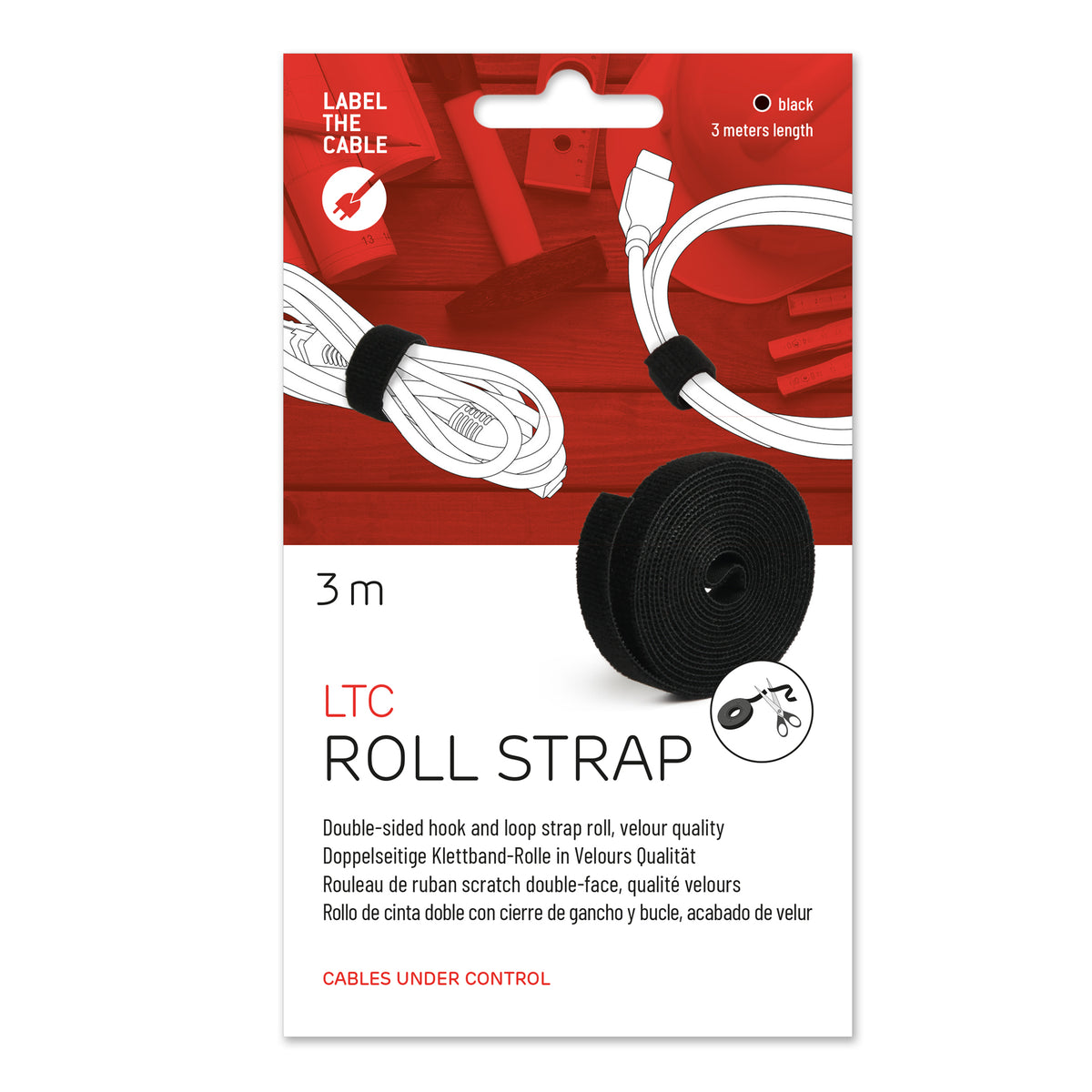 Label-the-cable Klettband, 16 mm × 3 m, doppelseitig – schwarz