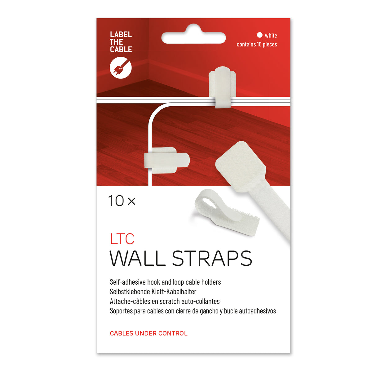 Label-the-cable Klettkabelbinder, 90 mm, 10er-Pack – weiss