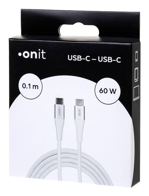ONIT USB-Adapter USB-C auf USB-C – USB 3.2 Gen 1 (5 Gbit/s) – PD 60 W – Textilmantel – Weiss