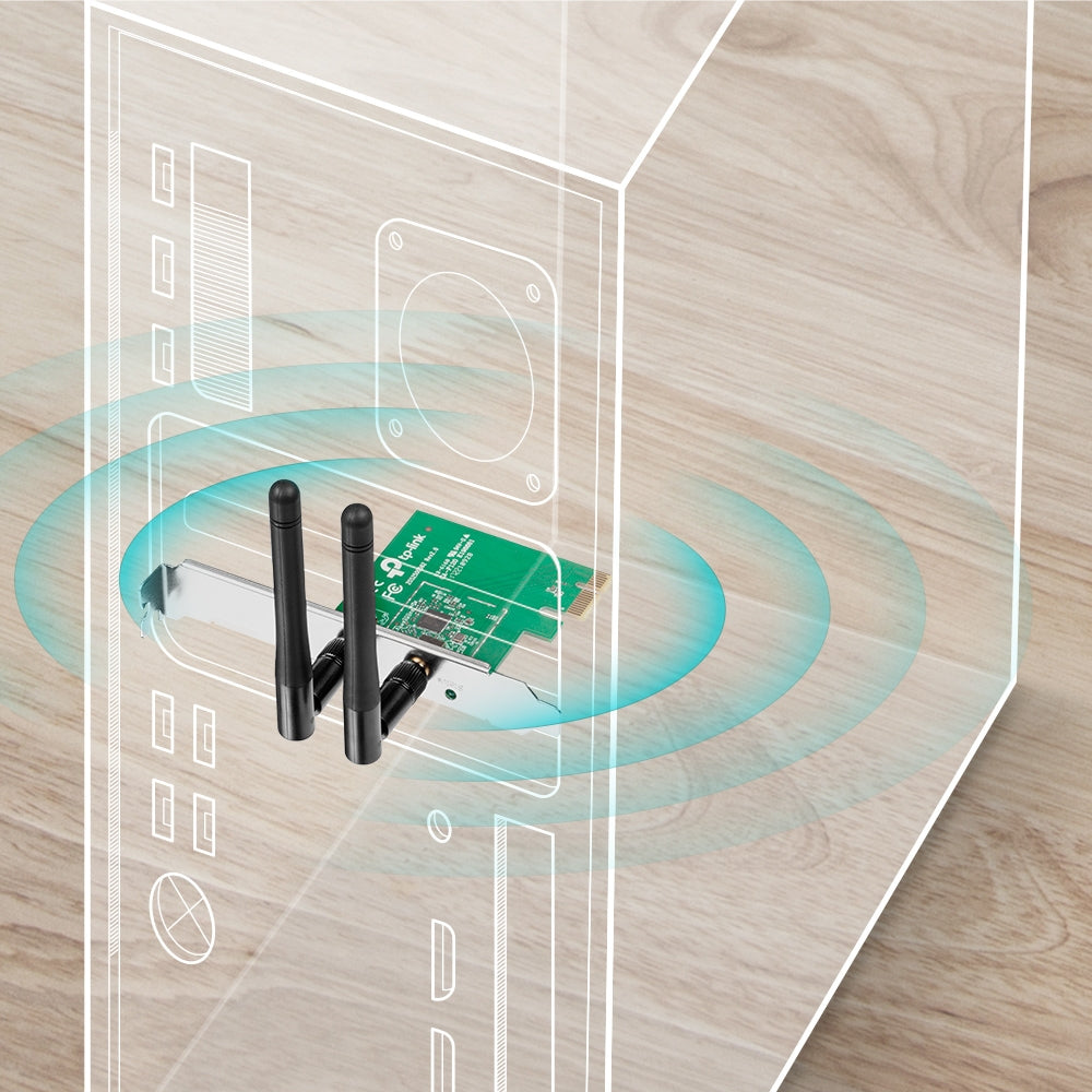 TP-Link TL-WN881ND 300 Mbit/s WLAN-Karte – PCIe, Wi-Fi 4 (802.11n), Einzelband 2,4 GHz, RP-SMA, Grün