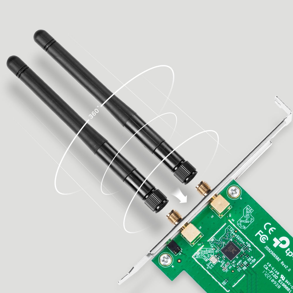 TP-Link TL-WN881ND 300 Mbit/s WLAN-Karte – PCIe, Wi-Fi 4 (802.11n), Einzelband 2,4 GHz, RP-SMA, Grün