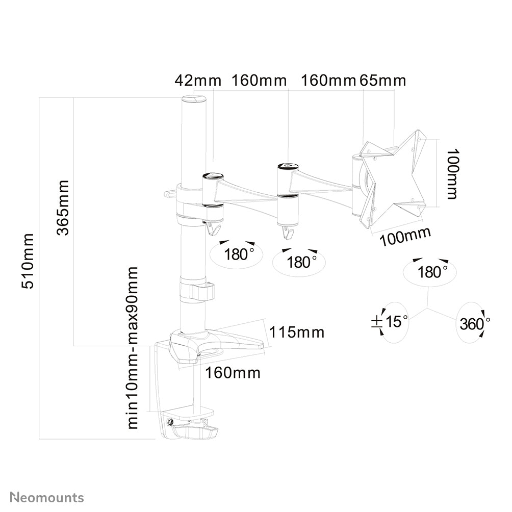 Neomounts FPMA D1330SILVER – Tischhalterung, bis 30", VESA 75 × 75 mm, 9 kg, silber