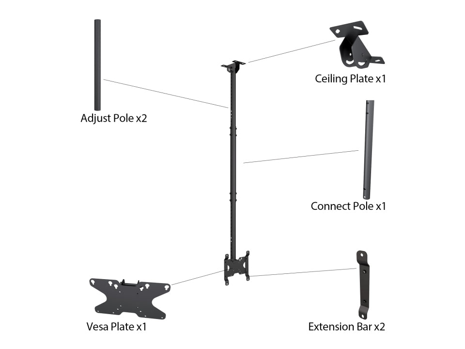 Multibrackets 5453 – Deckenhalterung, neigbar, für 10–32", VESA 50×50–200×200, bis 14 kg, höhenverstellbar