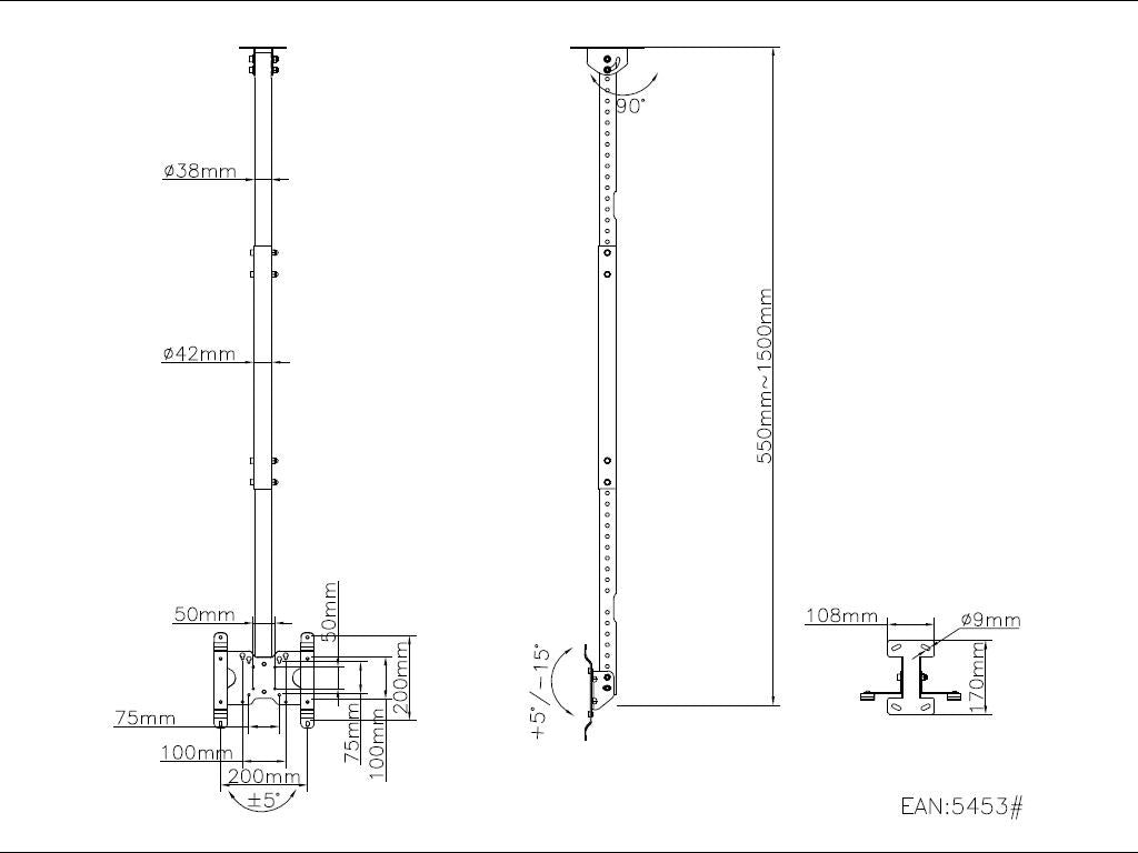 Multibrackets 5453 – Deckenhalterung, neigbar, für 10–32", VESA 50×50–200×200, bis 14 kg, höhenverstellbar