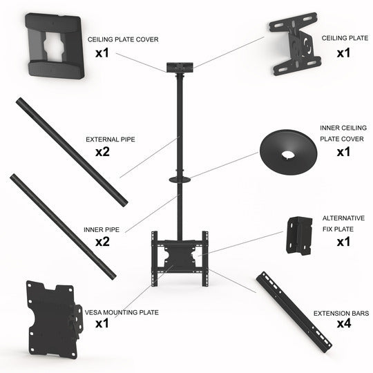 Multibrackets MS – Deckenhalterung, bis 55", bis 70 kg, höhenverstellbar, schwarz