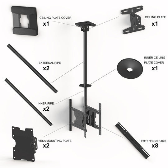 Multibrackets MBB 5477 – Deckenhalterung, drehbar, neigbar, für 32–55", VESA 100×100–400×400, bis 65 kg, schwarz