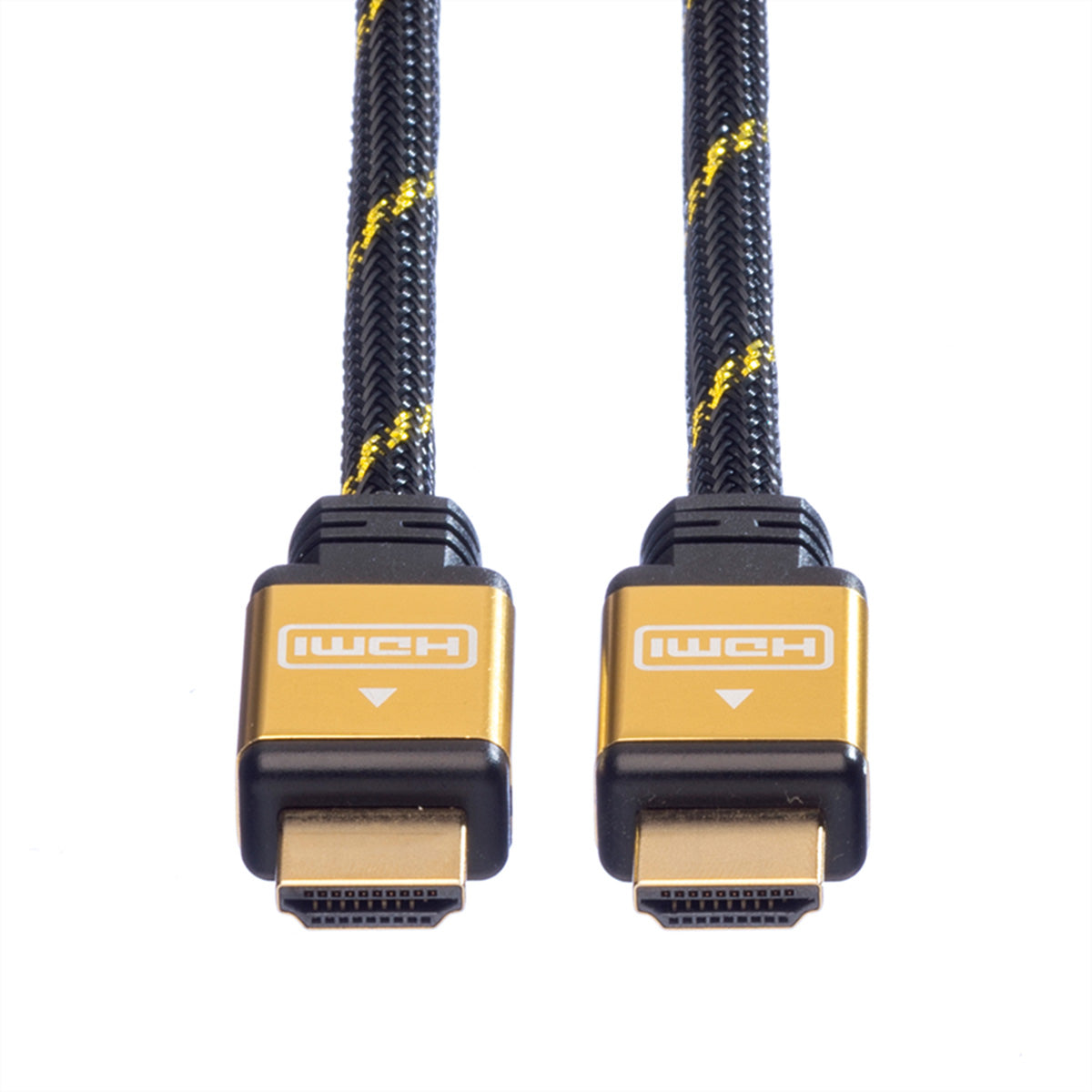 ROLINE HDMI Kabel HDMI 1.4 4K 30 Hz – 20 m – Ethernet, geflochten – Schwarz/Gold – für Geräte mit HDMI-Port