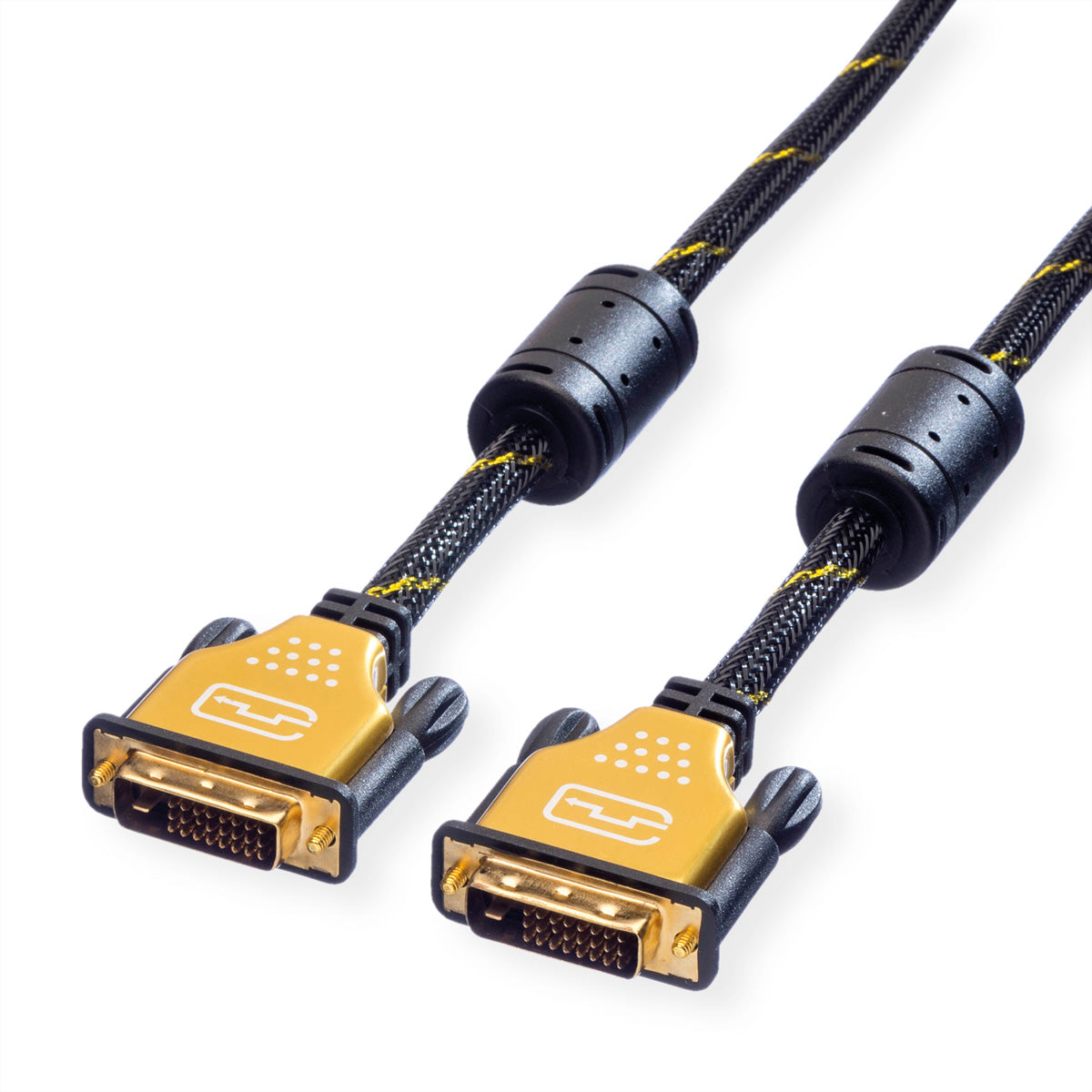 ROLINE DVI-D Dual-Link Kabel 4K 30 Hz – 5 m – Geflochten, Verriegelbar – Schwarz/Gold