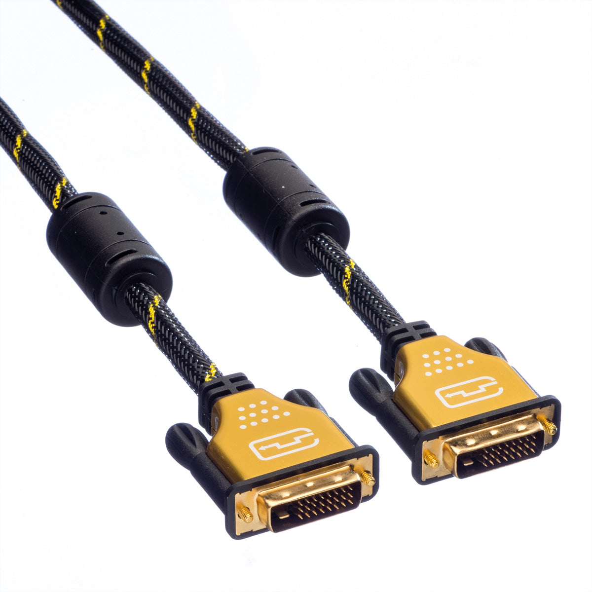 ROLINE DVI-D Dual-Link Kabel 4K 30 Hz – 10 m – Geflochten, Verriegelbar – Schwarz/Gold