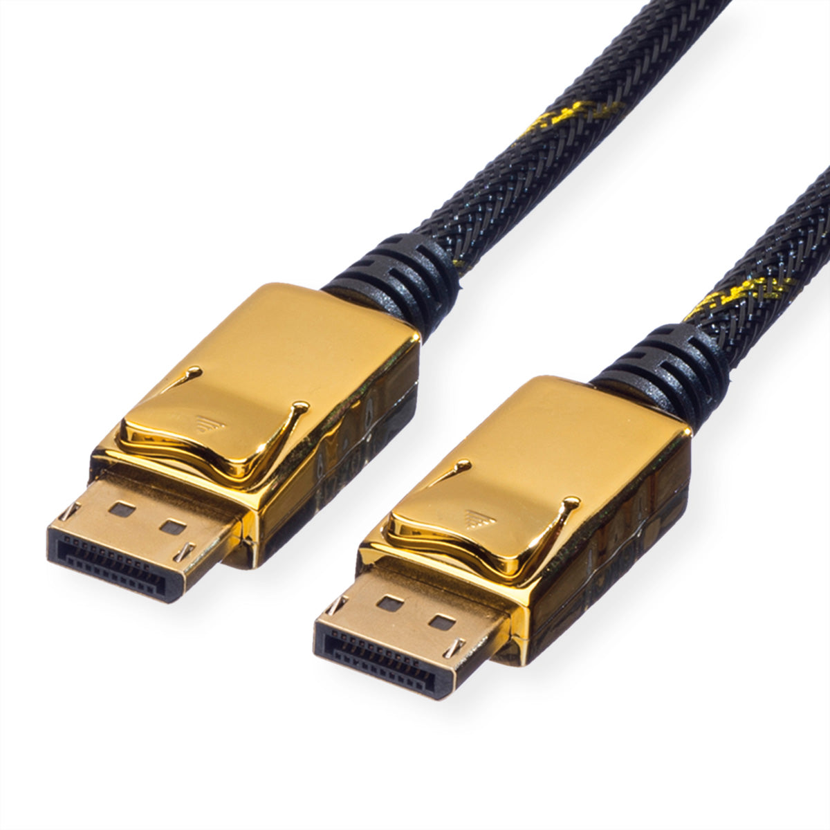 ROLINE DisplayPort Kabel DP 1.2 4K 60 Hz – 7,5 m – geflochten – Schwarz/Gold