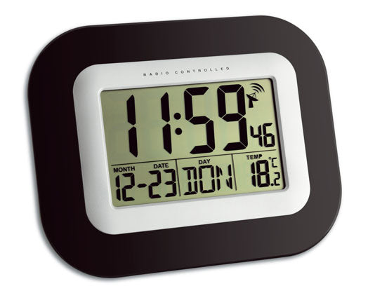 TFA-Dostmann TFA Dostmann Wanduhr – Digital, Funk, Thermometer/Hygrometer, 22,5 × 18 × 3,1 cm, Schwarz, Kunststoff