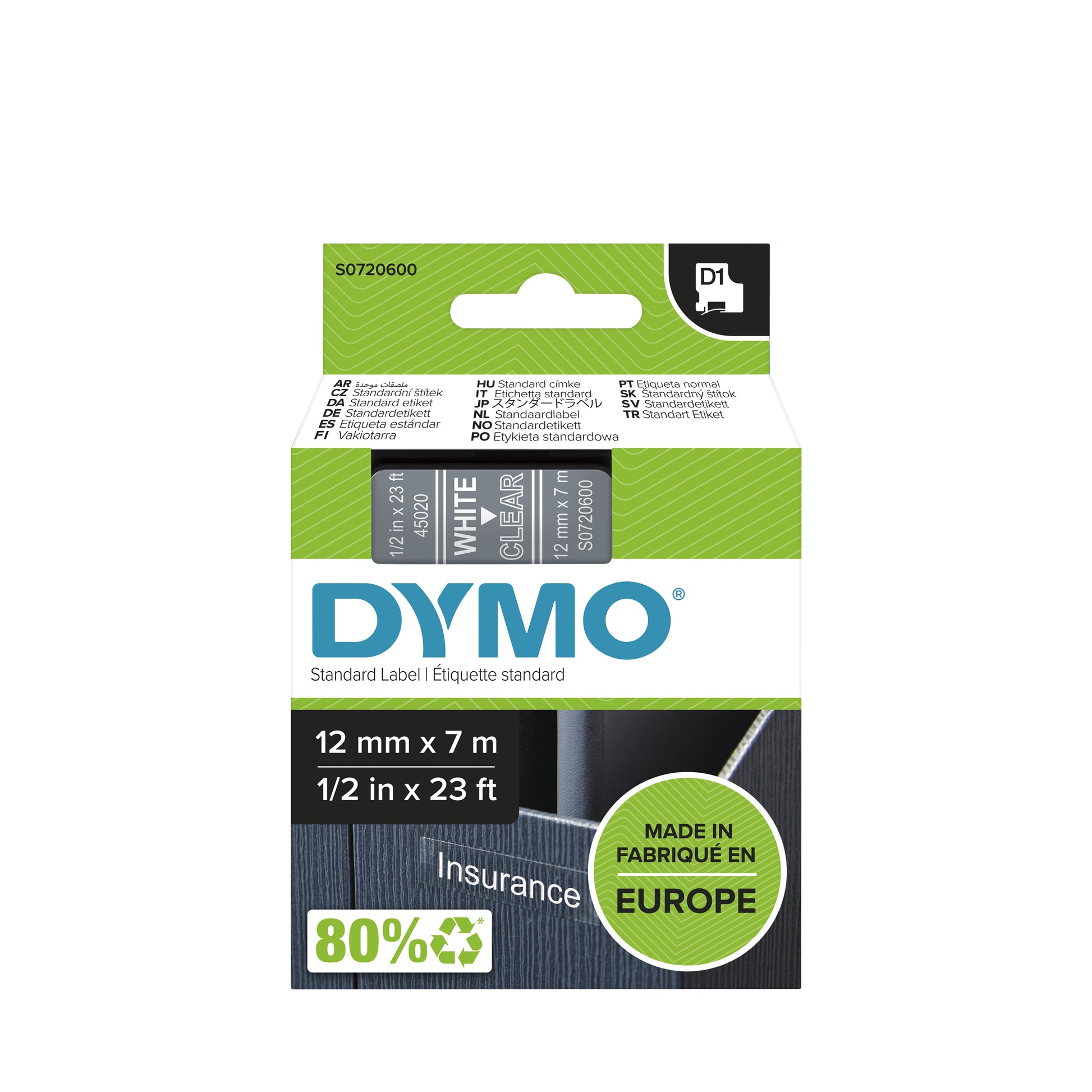 DYMO Textilband – 12 mm × 7 m, transparent, weiss – für LabelPoint 200, 250, 300 und andere