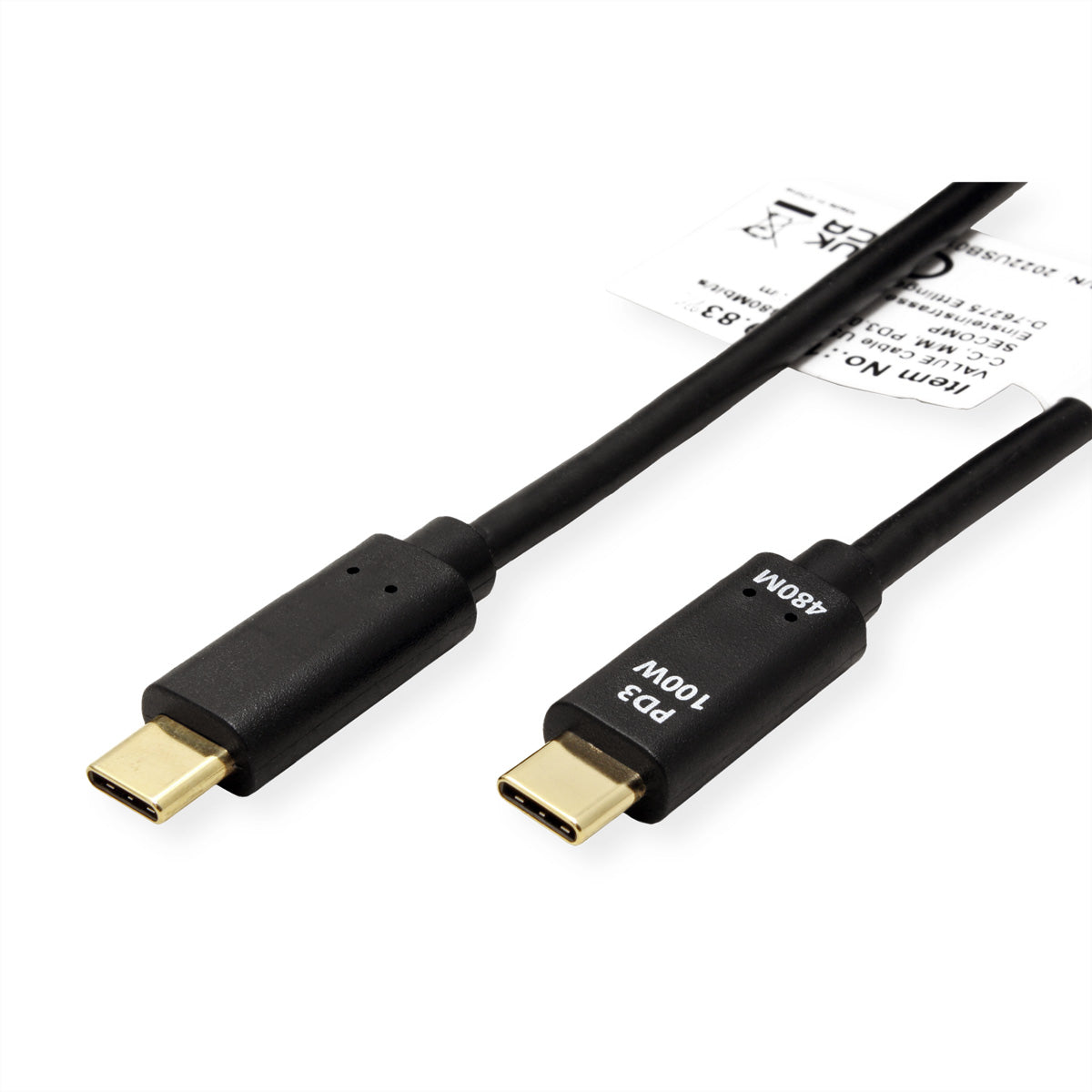 VALUE USB-C auf USB-C Kabel – USB 2.0 (480 Mbit/s) – 1 m – PD 100 W – Schwarz